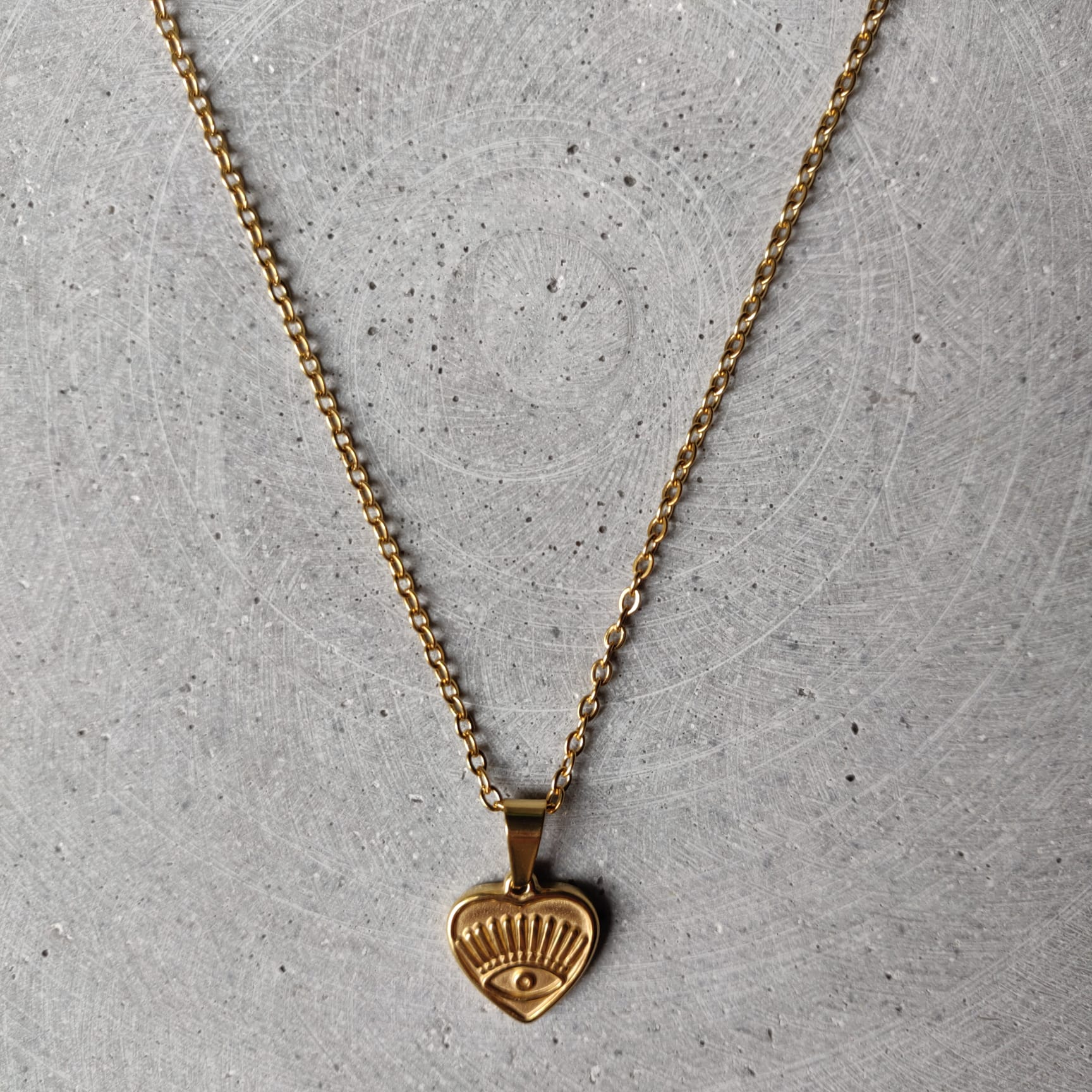 Heart Eye Gold Tone Stainless Steel Necklace