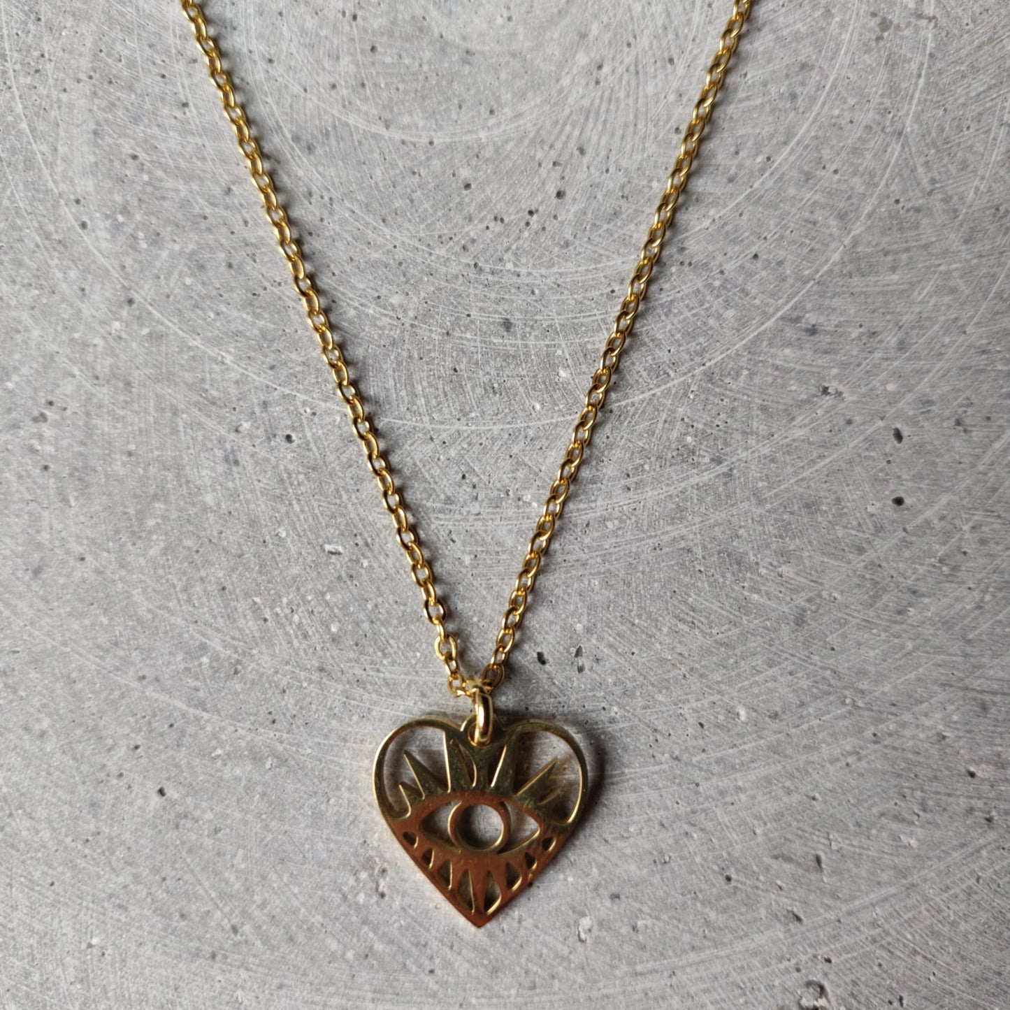 Heart Eye Gold Tone Stainless Steel Necklace