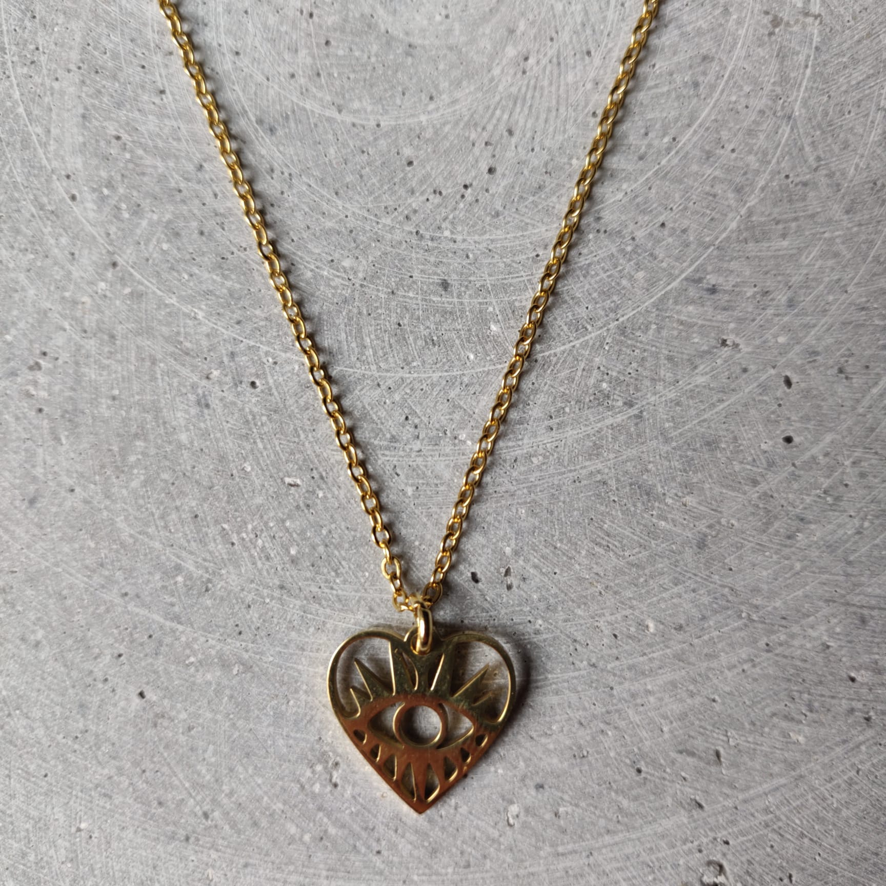 Heart Eye Gold Tone Stainless Steel Necklace