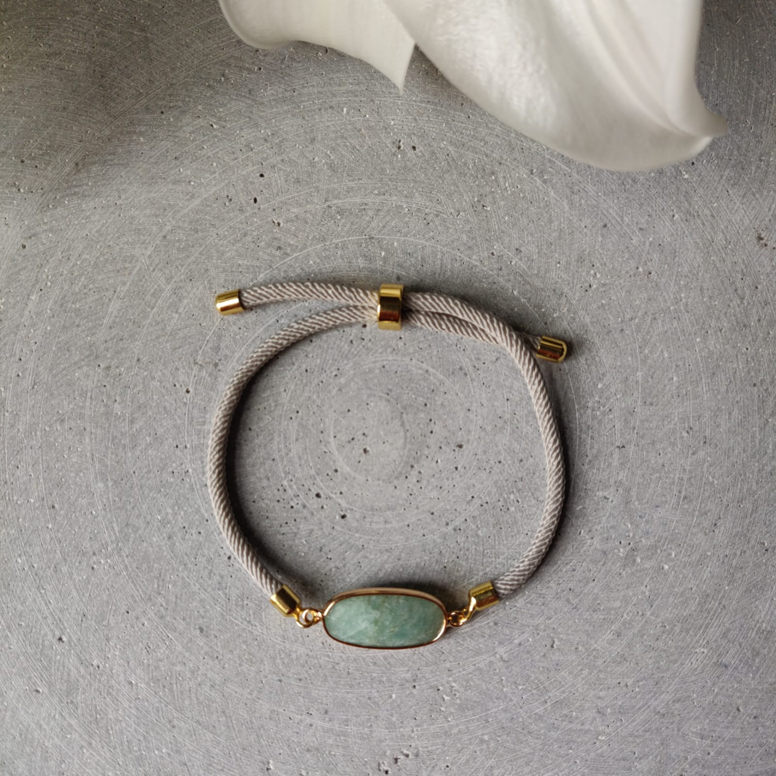 Amazonite Adjustable Bracelet on a Soft Grey Twisted Cord