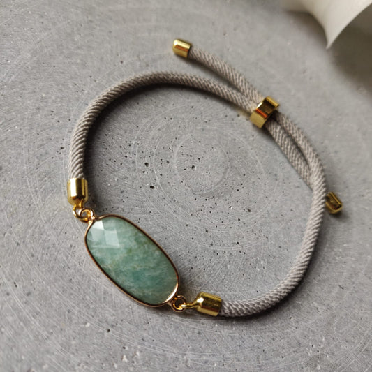 Amazonite Adjustable Bracelet on a Soft Grey Twisted Cord