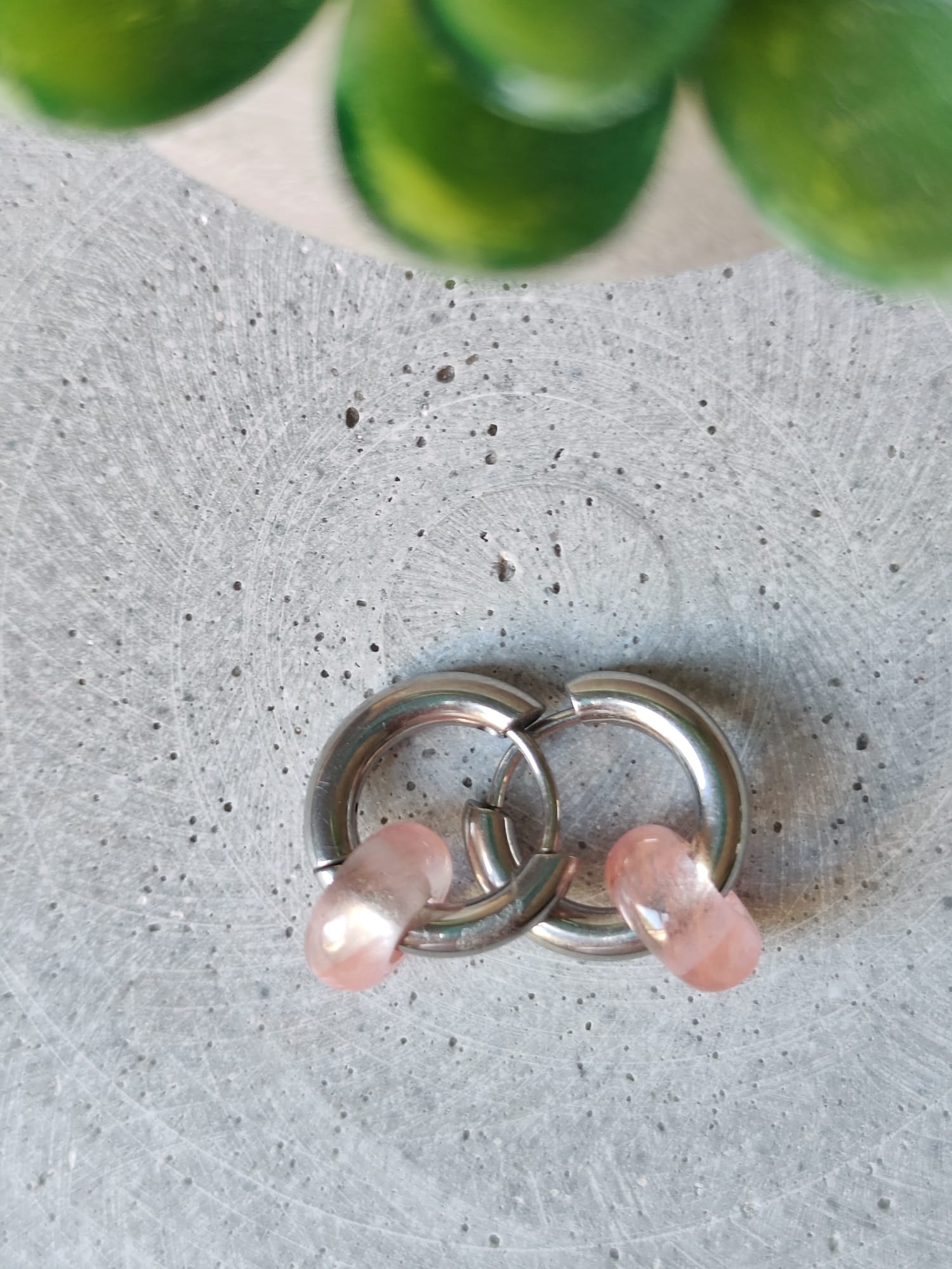 Cherry Quartz Donut Earrings on 15mm Stainless Steel Huggie
