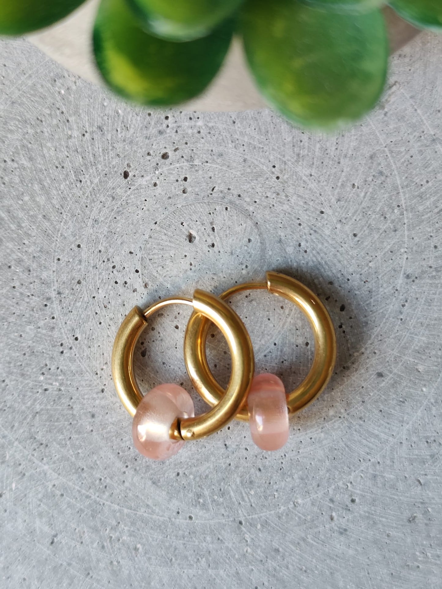 Cherry Quartz Donut Earrings on 20mm Gold Tone Stainless Steel Huggie