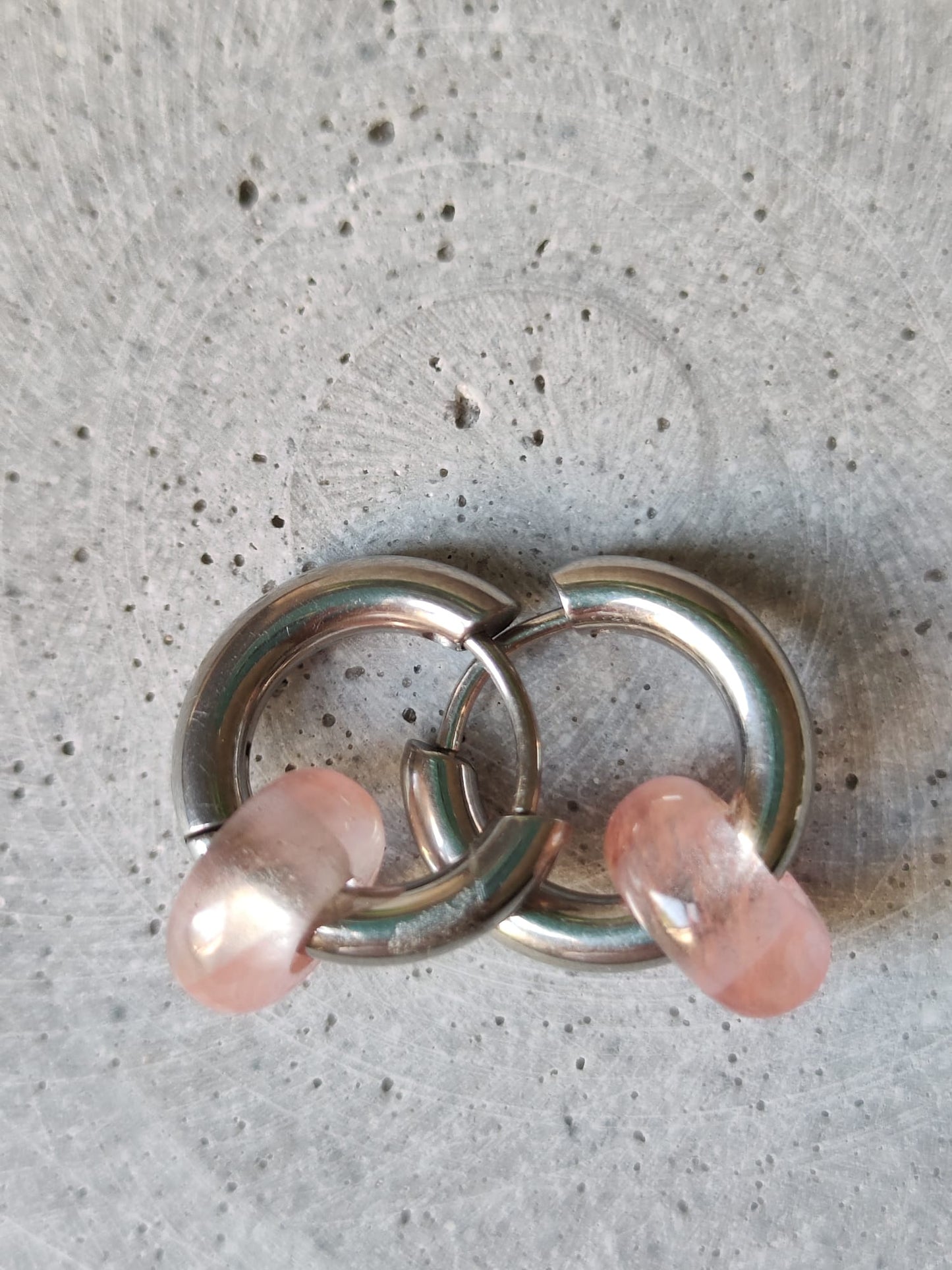 Cherry Quartz Donut Earrings on 20mm Stainless Steel Huggie