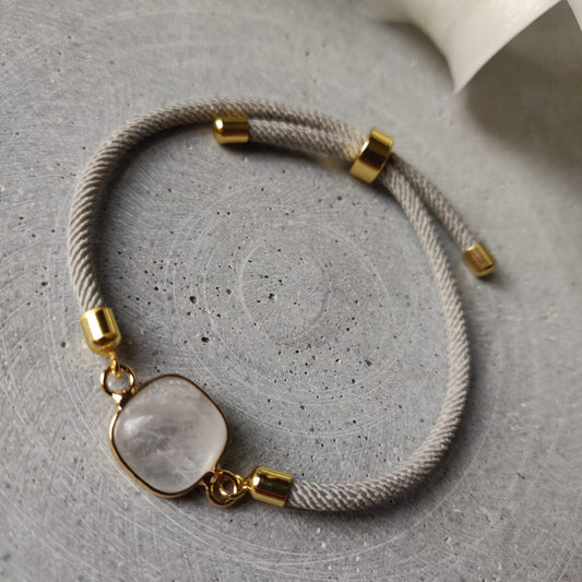 Clear Quartz Adjustable Bracelet on a Mist Grey Cord