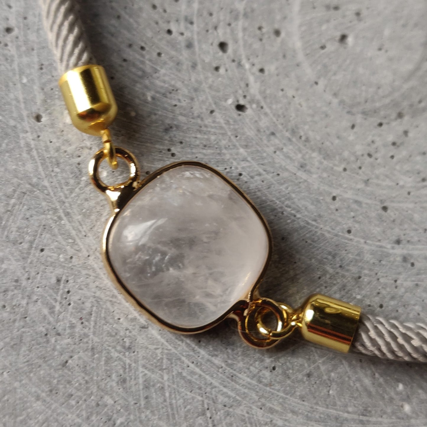 Clear Quartz Adjustable Bracelet on a Mist Grey Cord