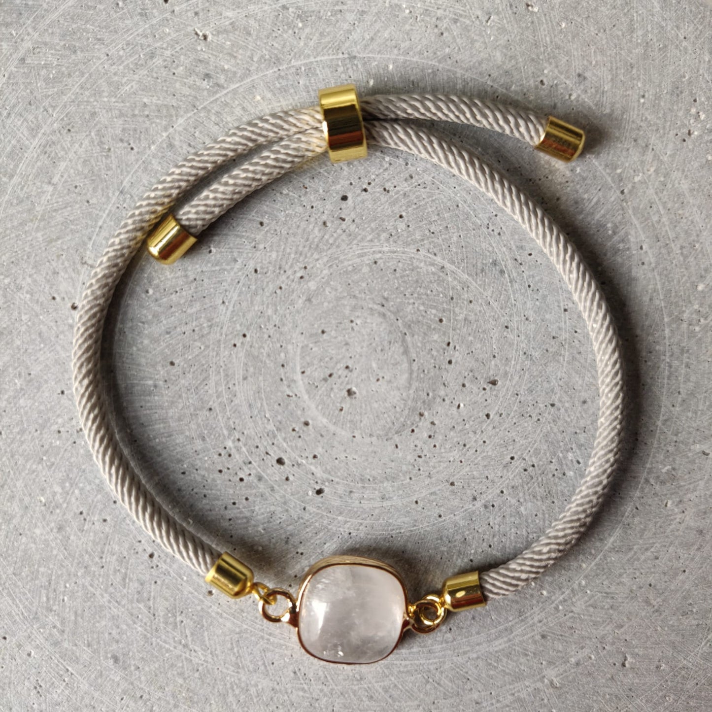 Clear Quartz Adjustable Bracelet on a Mist Grey Cord