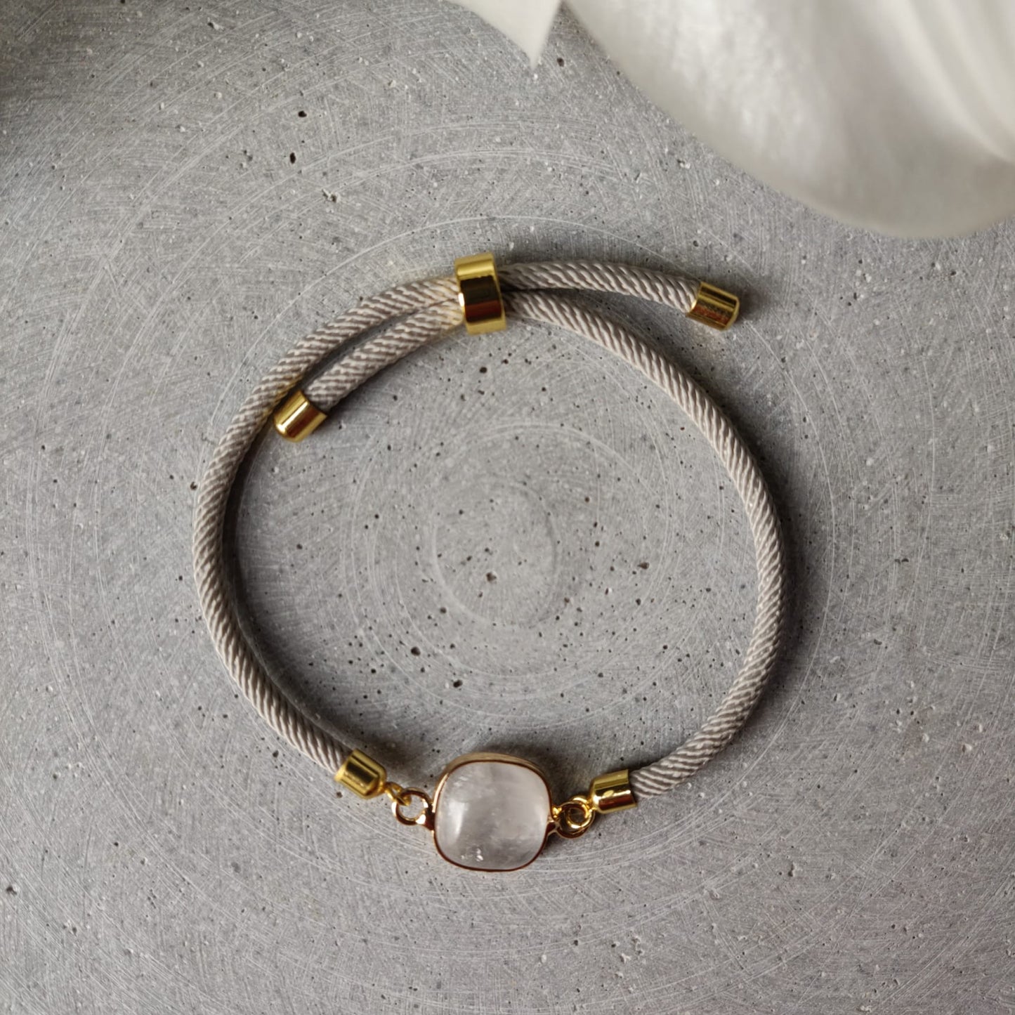 Clear Quartz Adjustable Bracelet on a Mist Grey Cord