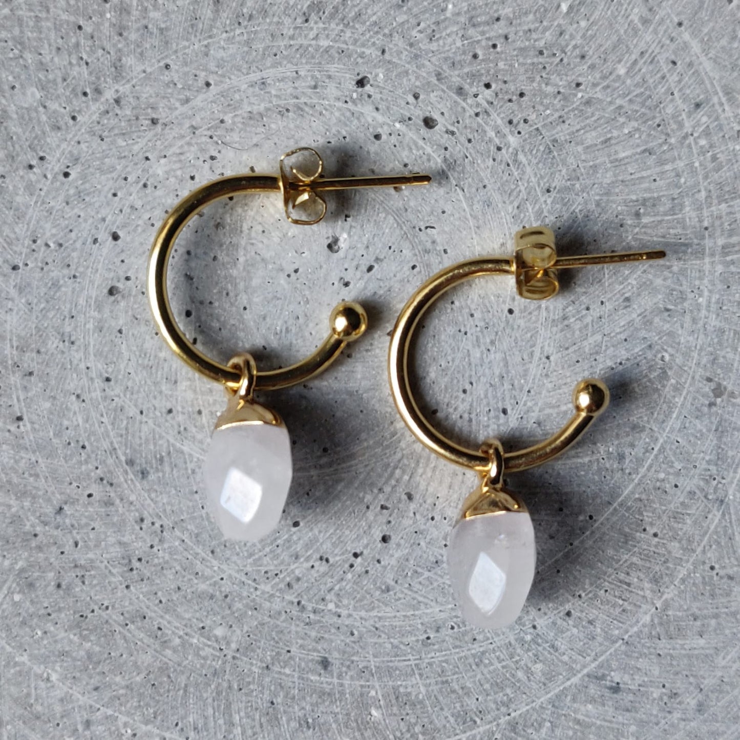 Clear Quartz Oval Gold Tone Stainless Steel Drop Earrings