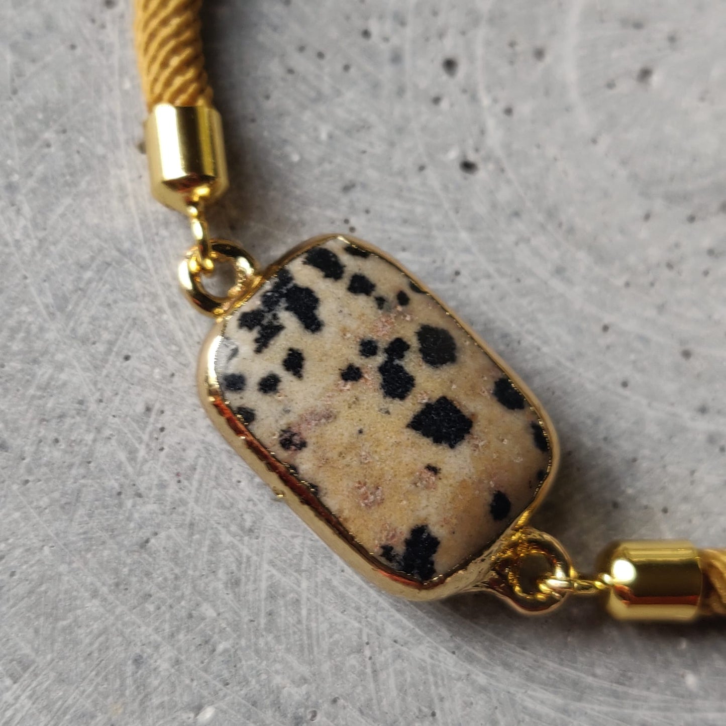 Dalmatian Jasper Adjustable Bracelet on a Mustard Twisted Cord