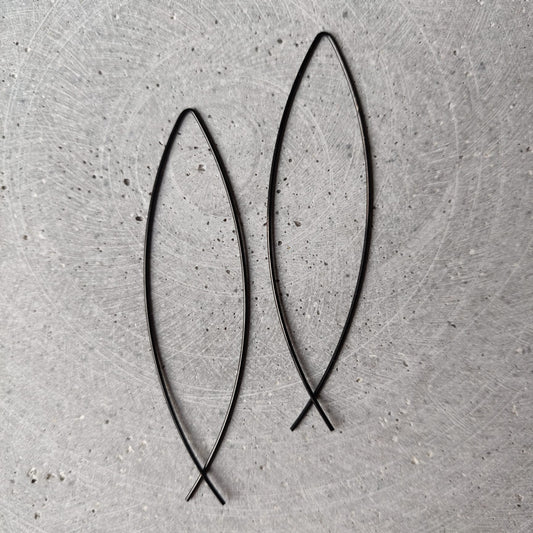 Fish Hook Black Tone Stainless Steel Earrings