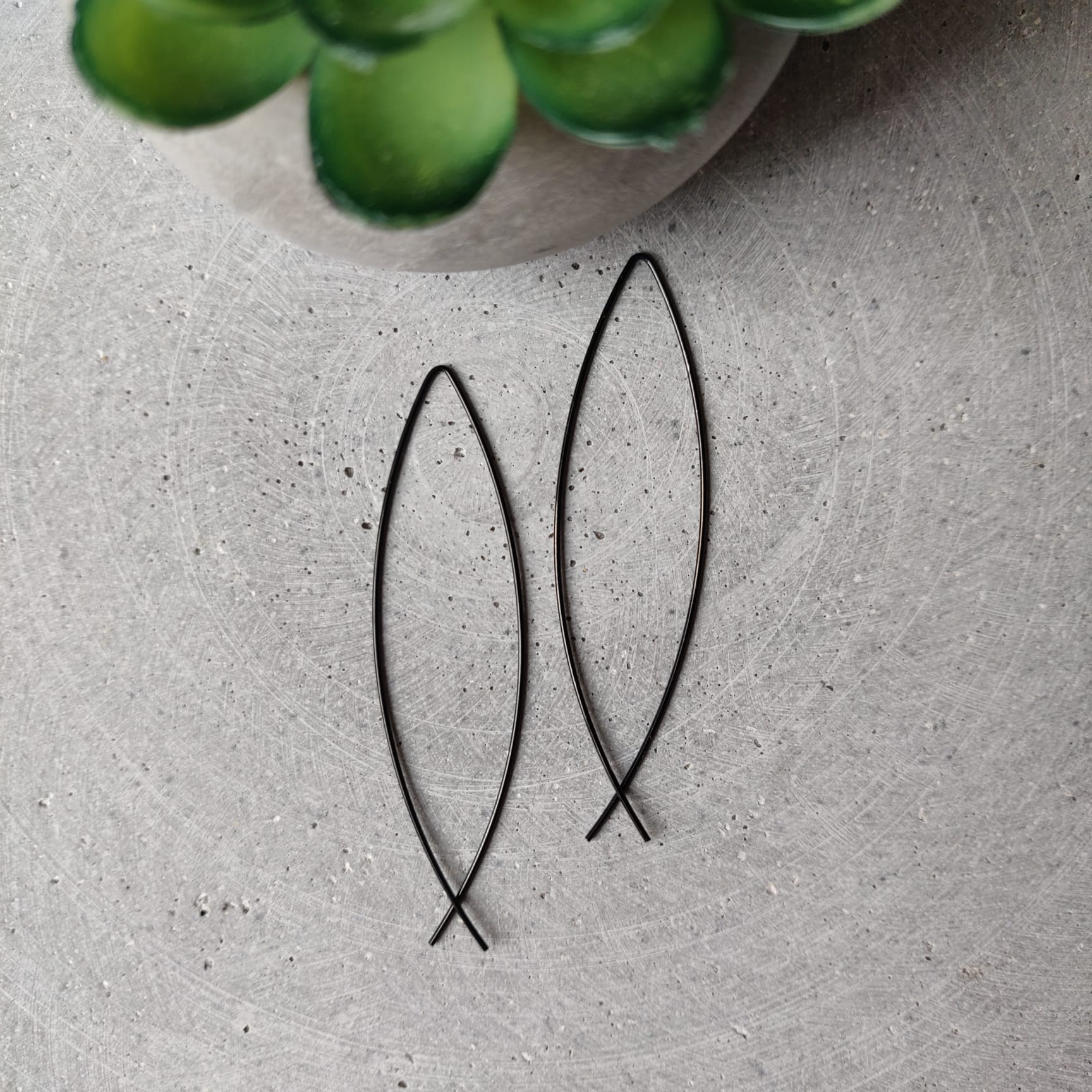 Fish Hook Black Tone Stainless Steel Earrings