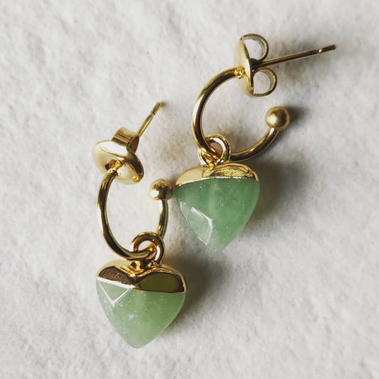 Green Aventurine Mini Drop Hoop Earrings