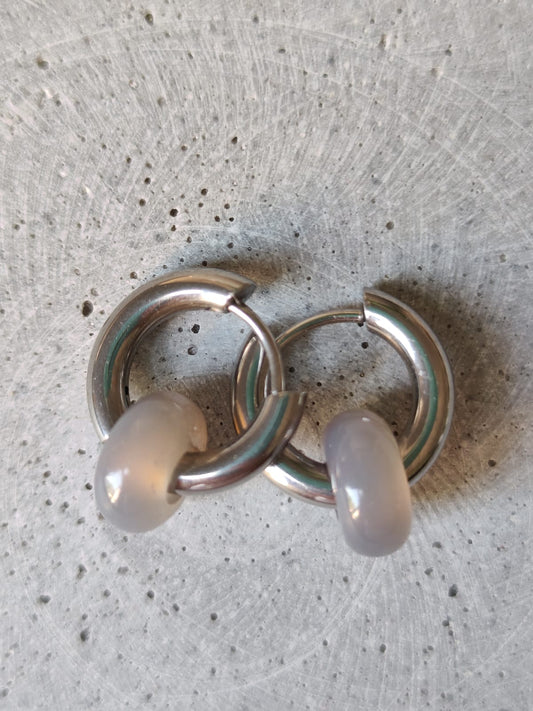 Grey Agate Donut Earrings 15mm Huggie