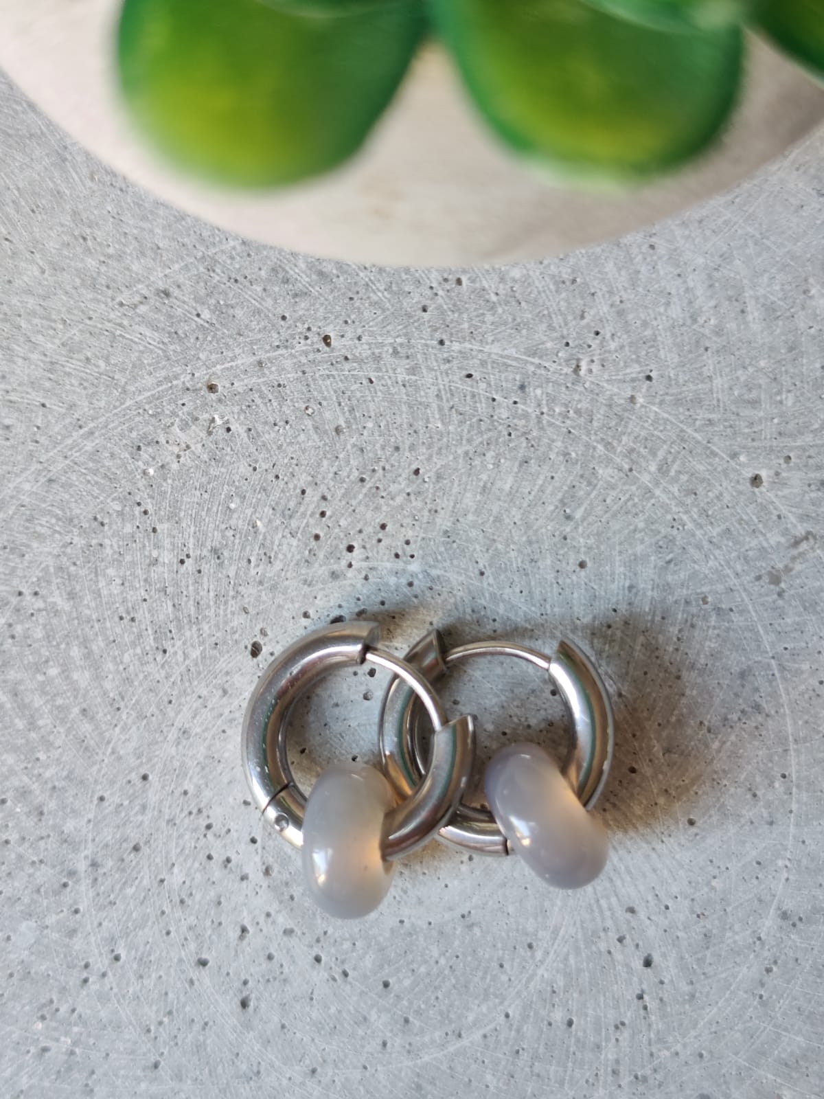 Grey Agate Donut Earrings 15mm Huggie