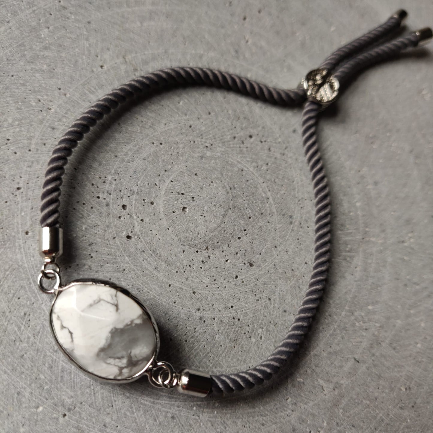 Howlite Adjustable Bracelet On Mid Grey Twisted Cord