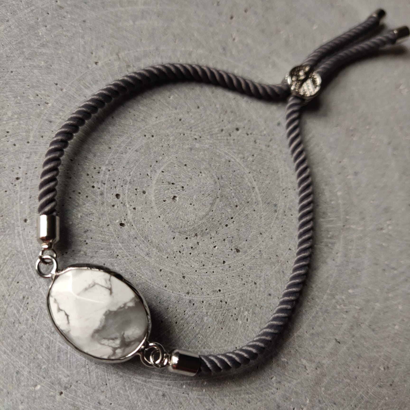 Howlite Adjustable Bracelet On Mid Grey Twisted Cord