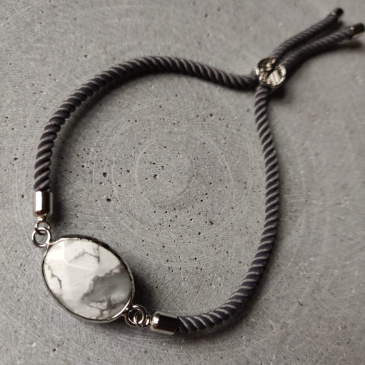Howlite Adjustable Bracelet On Mid Grey Twisted Cord