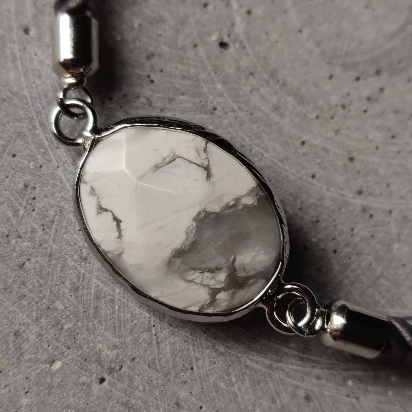 Howlite Adjustable Bracelet On Mid Grey Twisted Cord