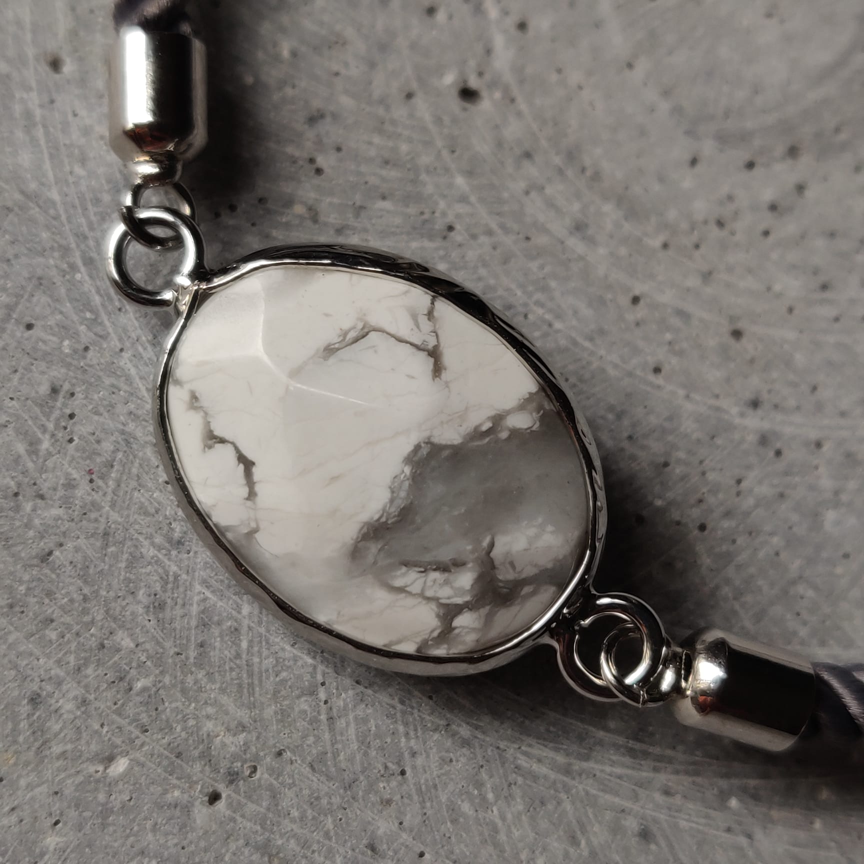 Howlite Adjustable Bracelet On Mid Grey Twisted Cord