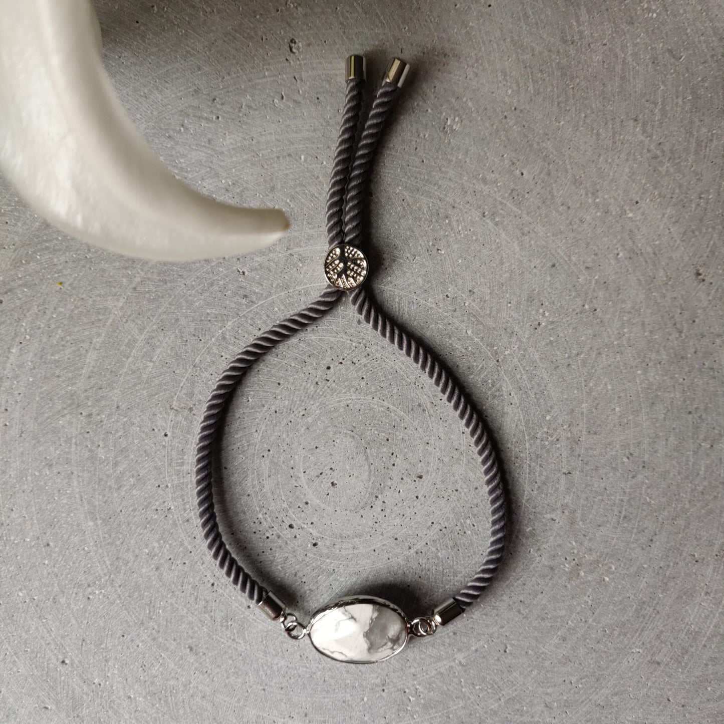 Howlite Adjustable Bracelet On Mid Grey Twisted Cord
