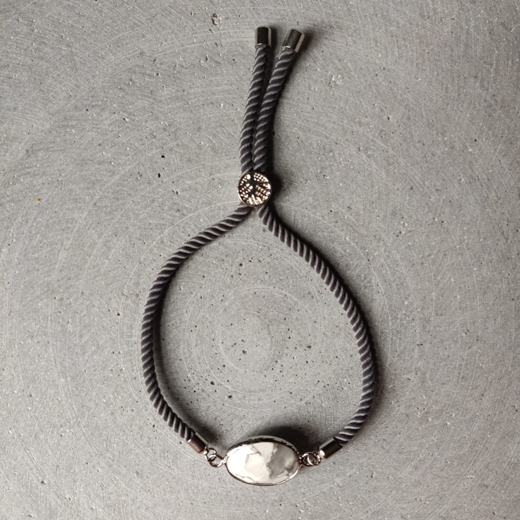 Howlite Adjustable Bracelet On Mid Grey Twisted Cord