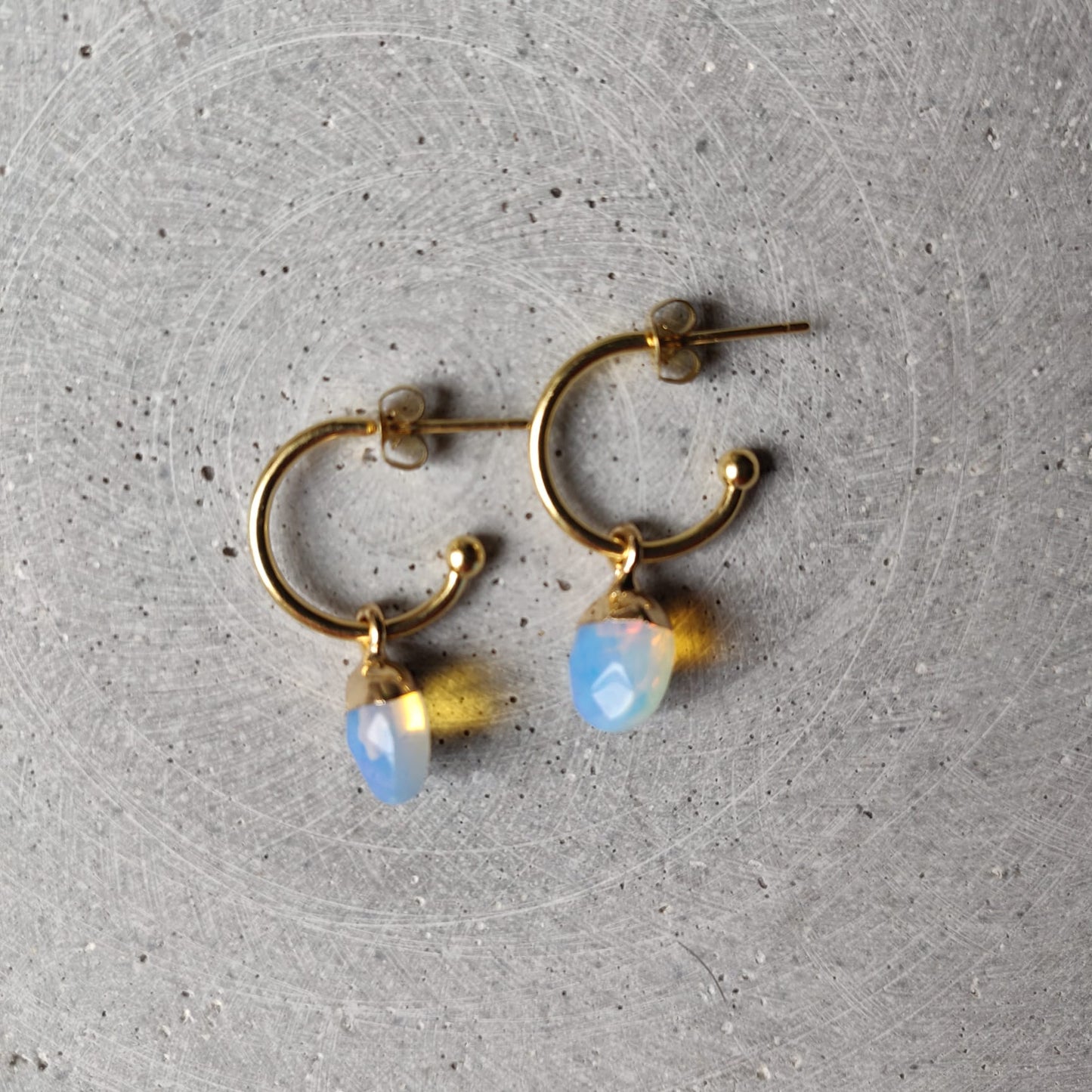 Opalite Oval Earrings On Gold Tone Stainless Steel Hoop