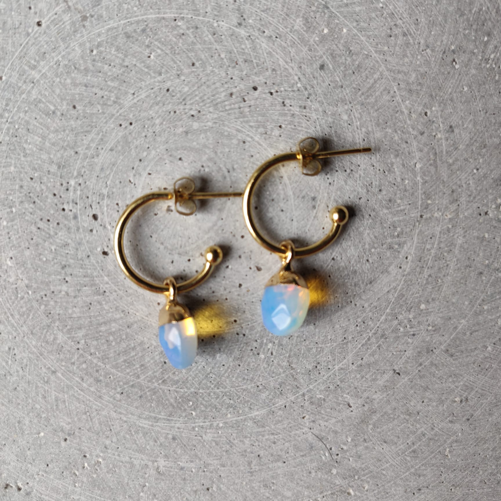 Opalite Oval Earrings On Gold Tone Stainless Steel Hoop