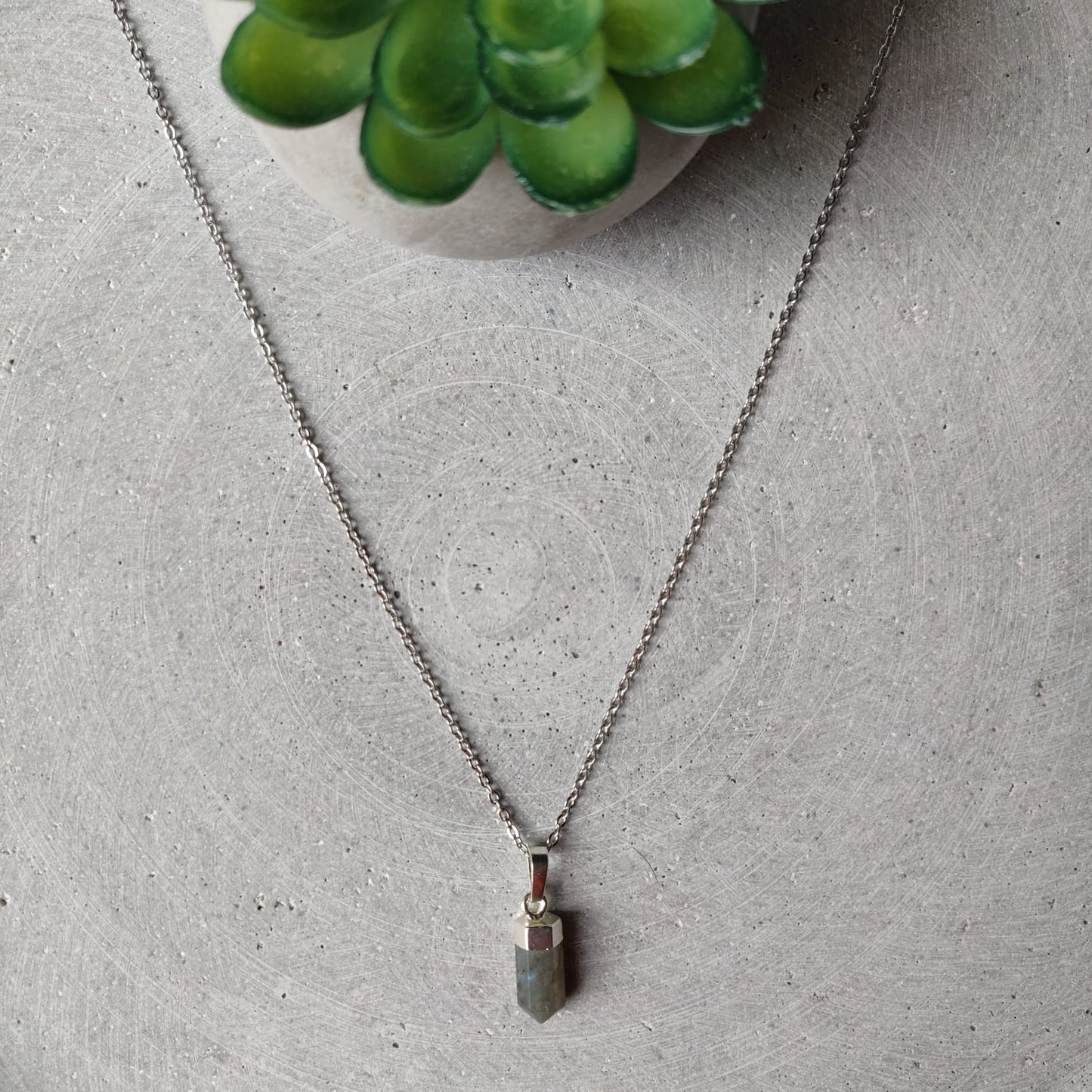 Labradorite Point on Stainless Steel Necklace