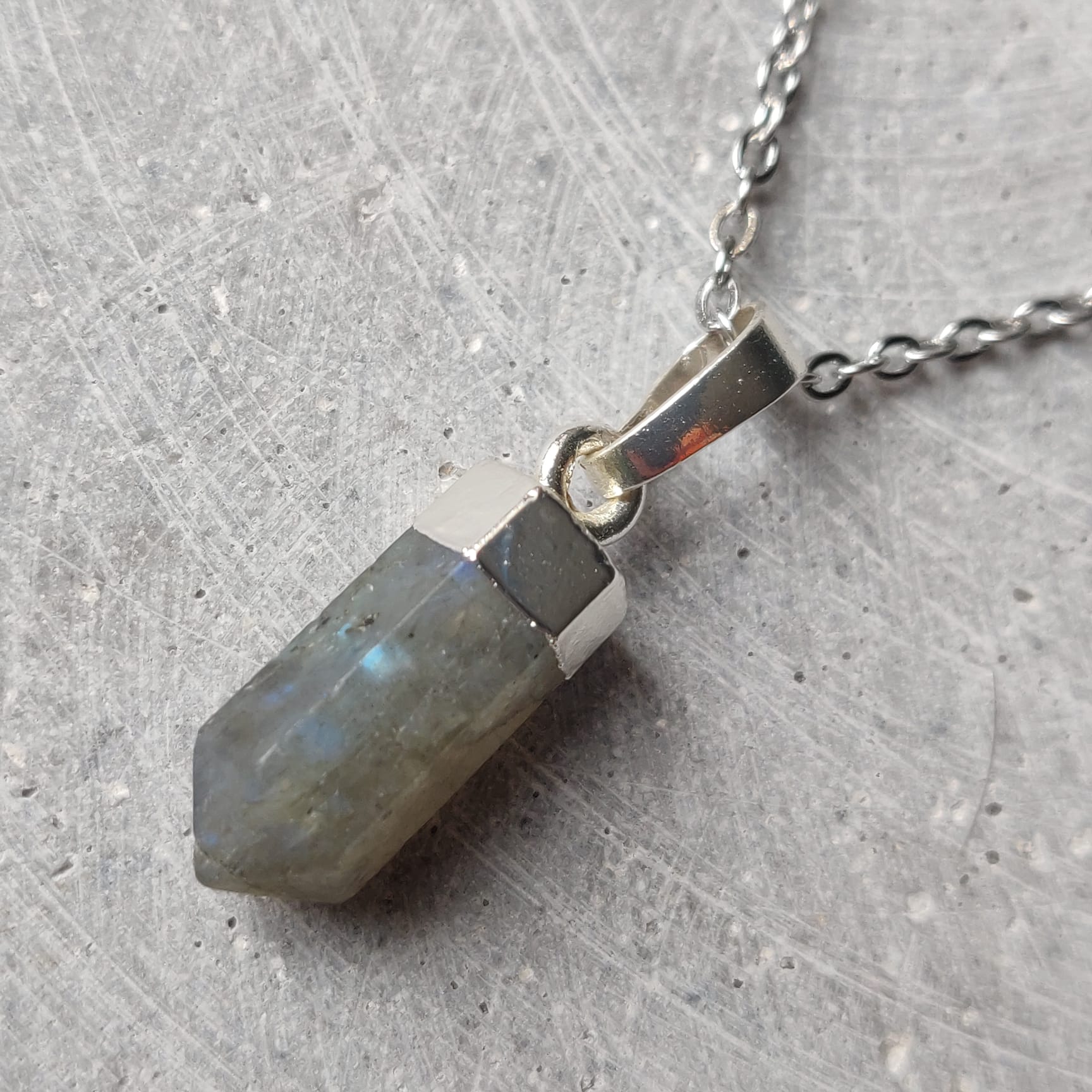 Labradorite Point on Stainless Steel Necklace