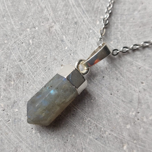 Labradorite Point on Stainless Steel Necklace