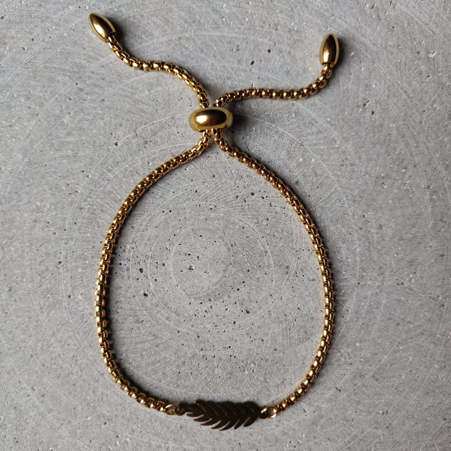 Feather Gold Tone Stainless Steel Adjustable Chain Bracelet