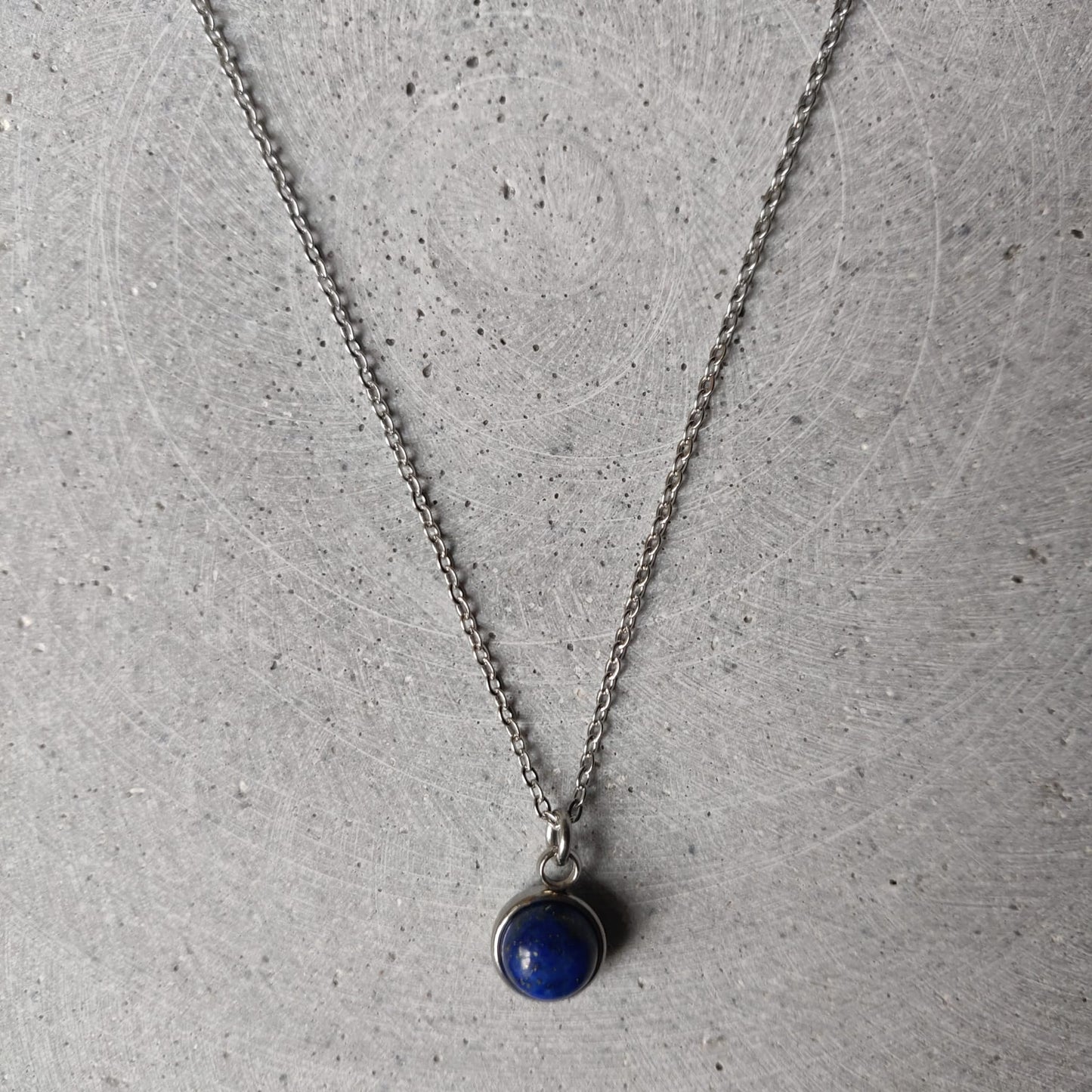 Circular Lapis Lazuli Drop Necklace on Stainless Steel Box Chain