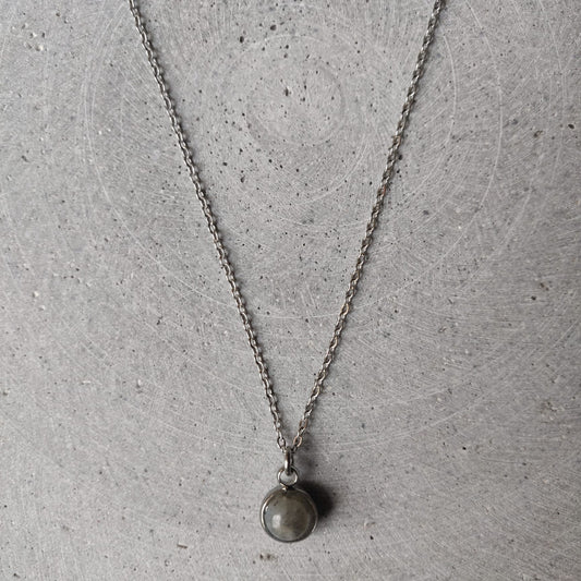 Circular Labradorite Drop Necklace on Stainless Steel Box Chain