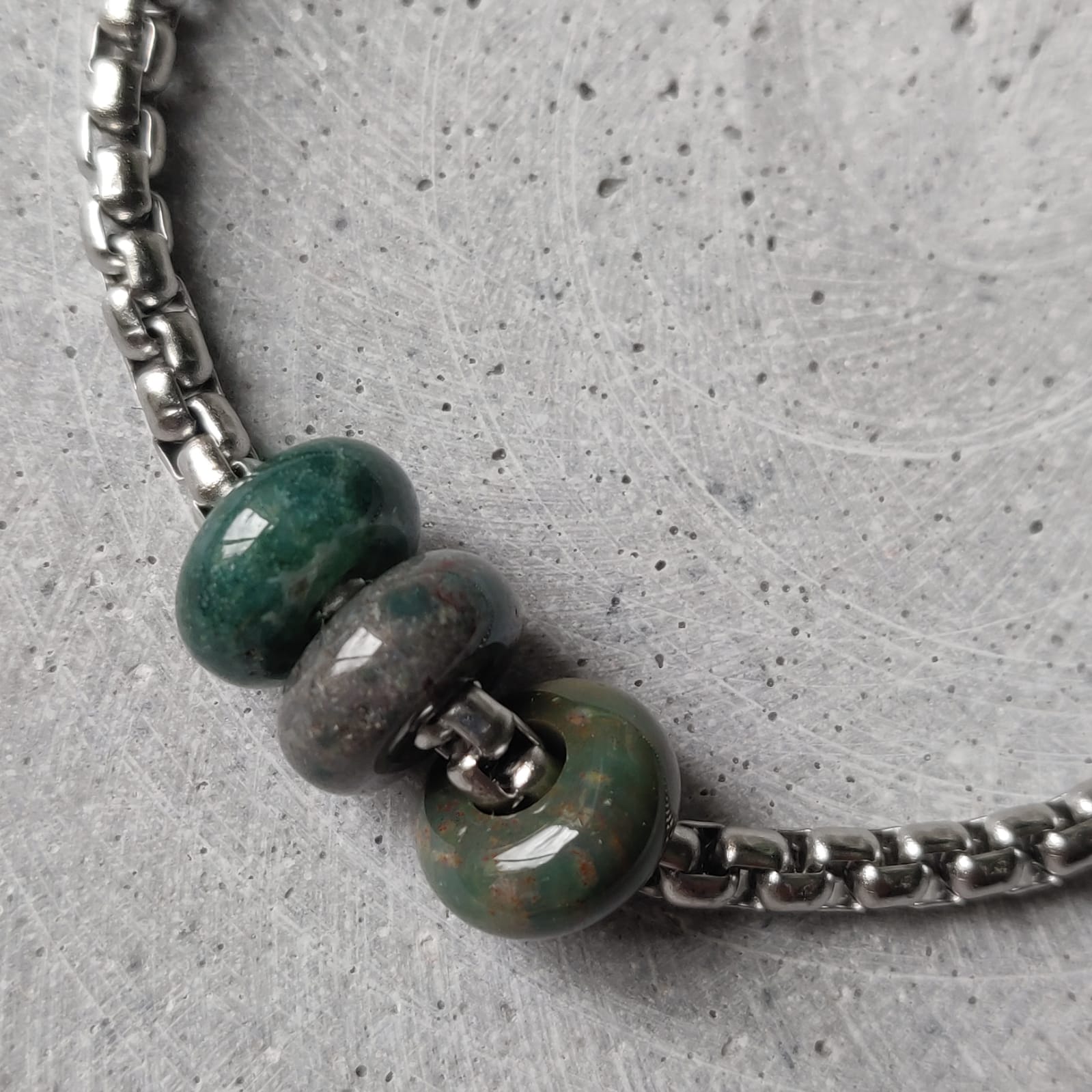 Indian Agate Donut on Box Chain Stainless Steel Bracelet