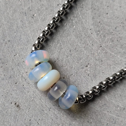 Opalite Donut on Box Chain Stainless Steel Necklace