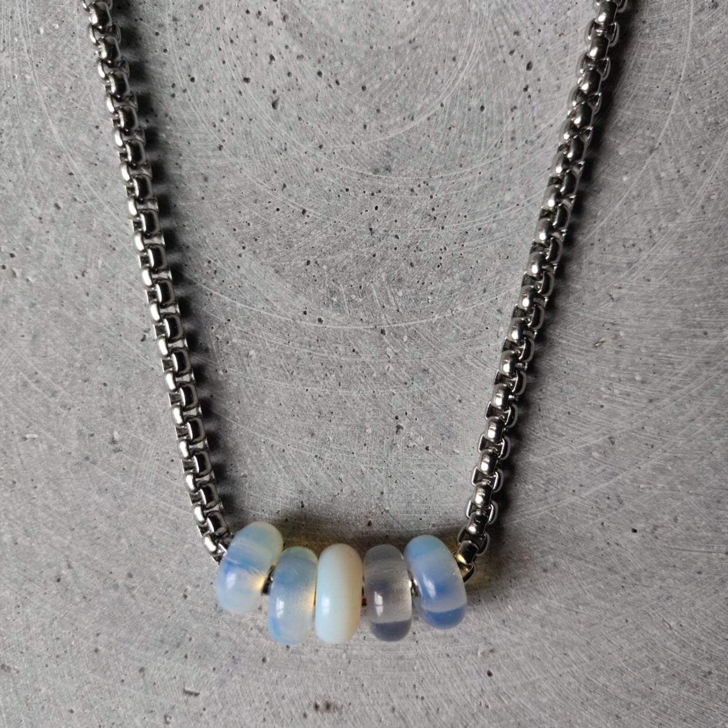 Opalite Donut on Box Chain Stainless Steel Necklace