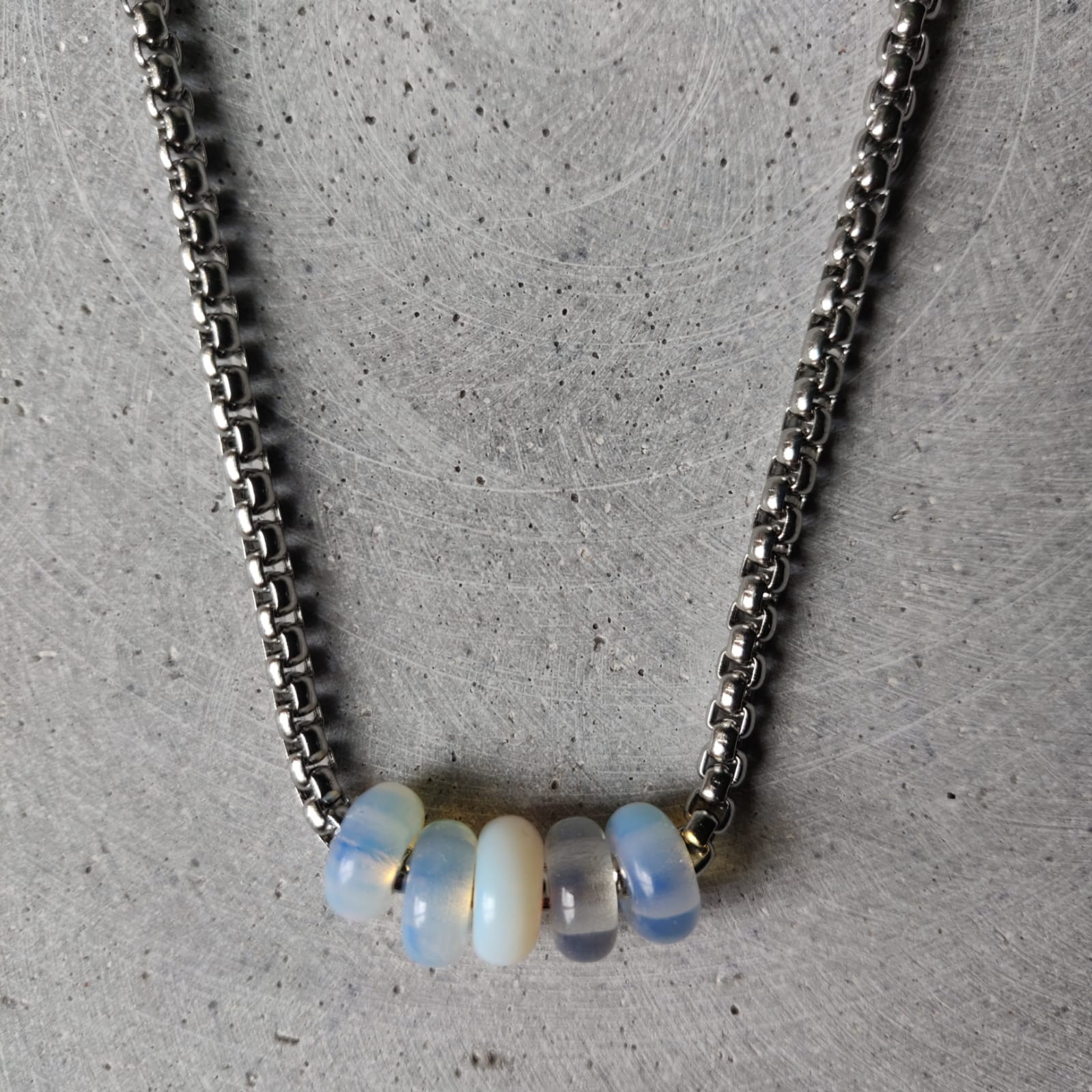 Opalite Donut on Box Chain Stainless Steel Necklace