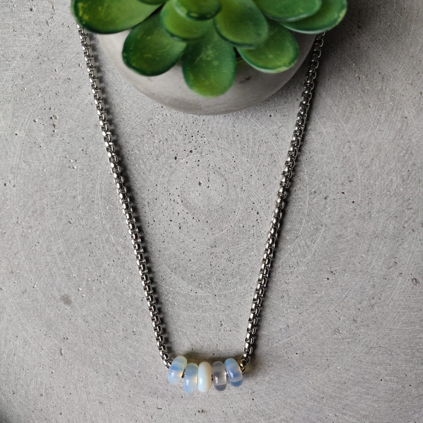 Opalite Donut on Box Chain Stainless Steel Necklace