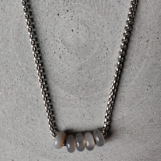 Grey Agate Donuts on Box Chain Stainless Steel Necklace