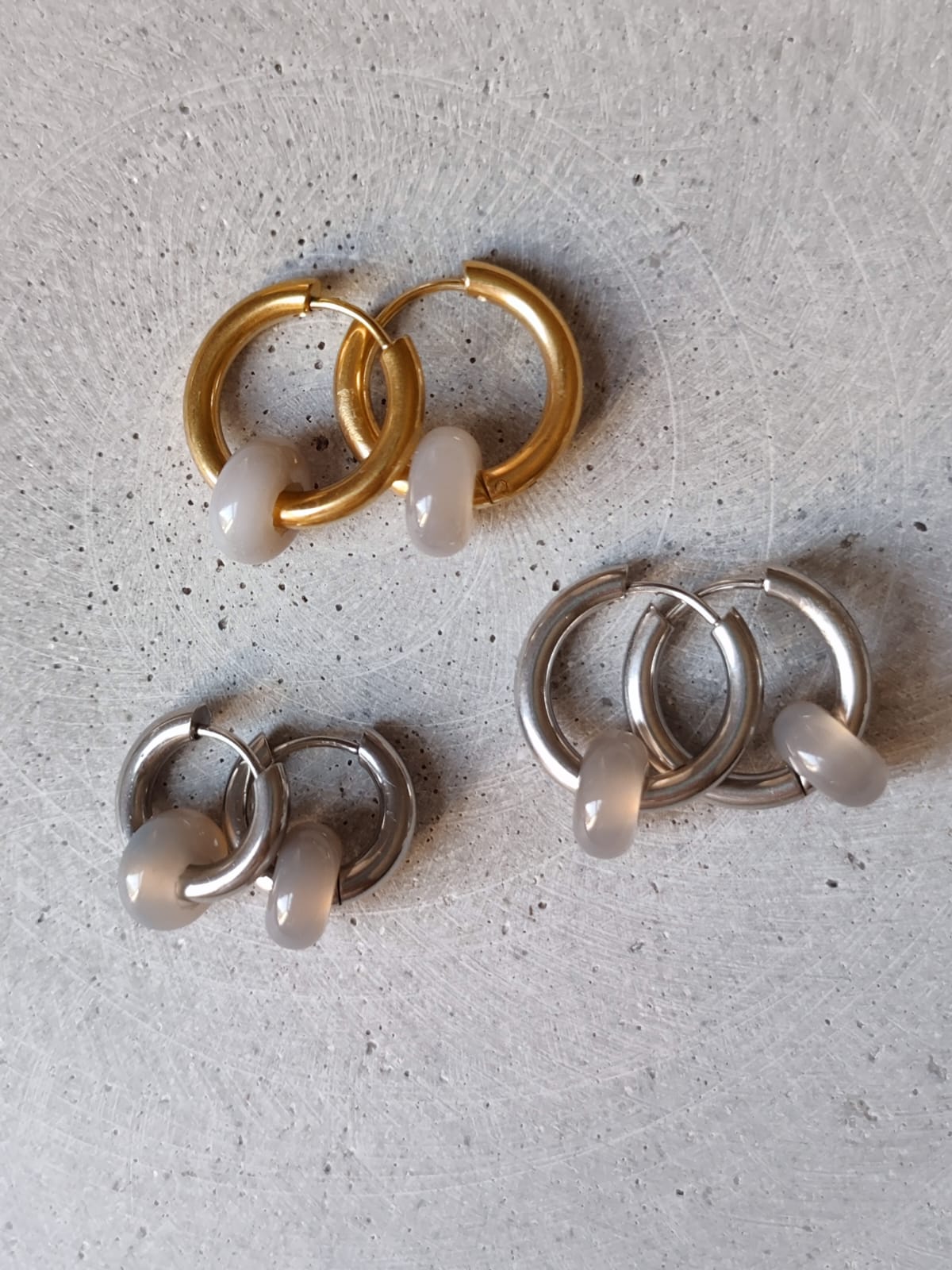 Grey Agate Donut Earrings 15mm Huggie, Small, Large & Gold Finish