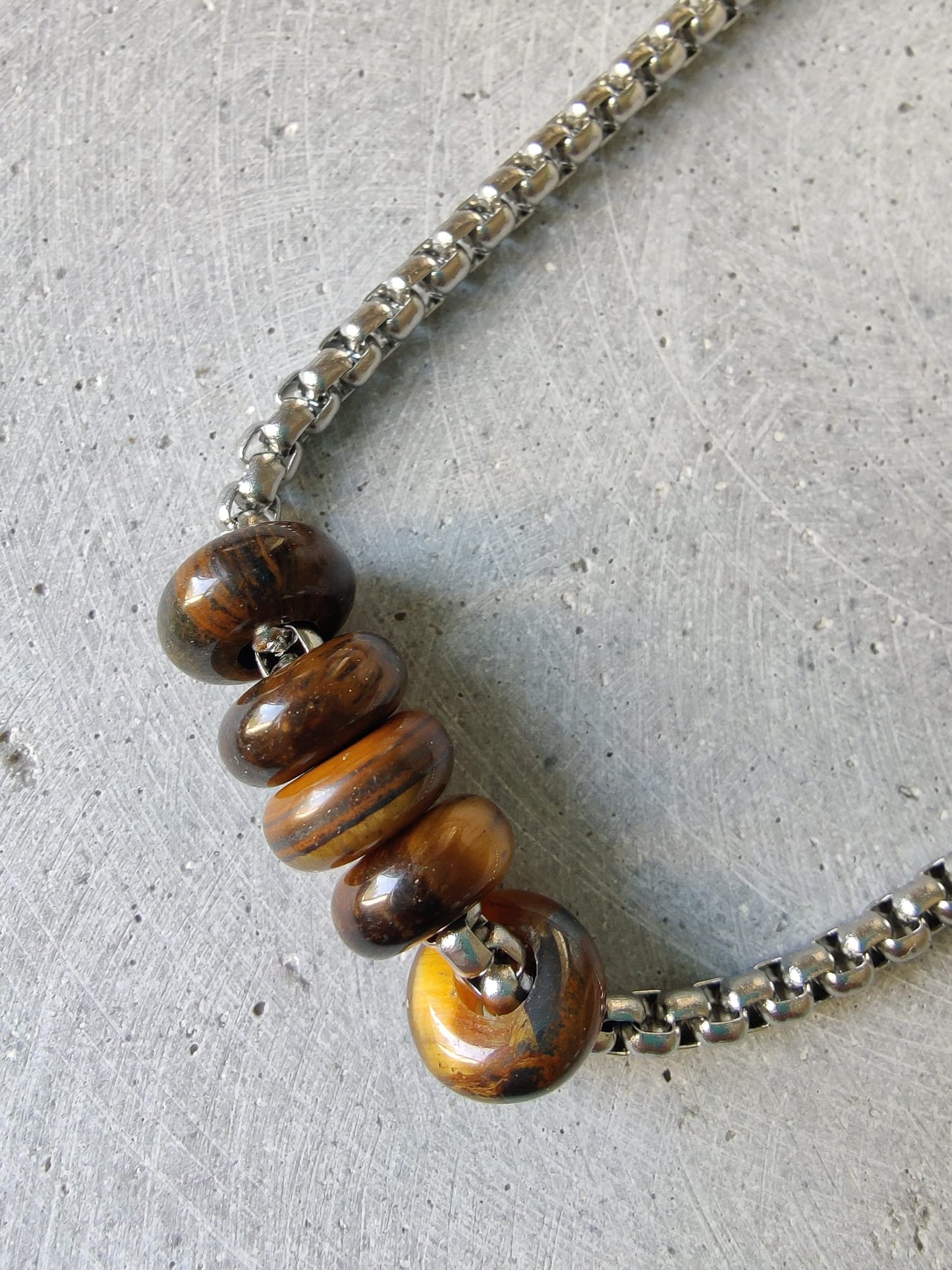 Tiger Eye Donuts on Box Chain Stainless Steel Necklace