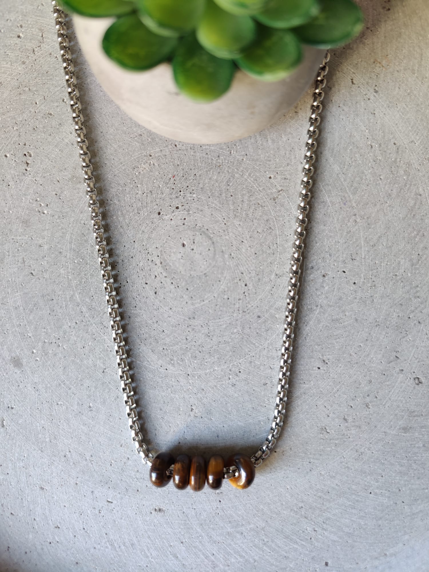 Tiger Eye Donuts on Box Chain Stainless Steel Necklace