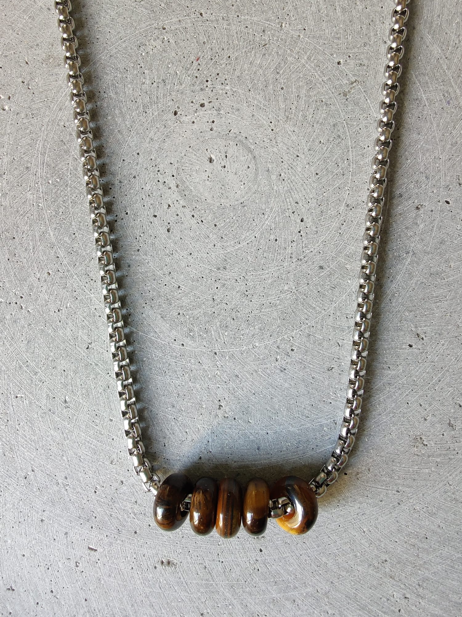 Tiger Eye Donuts on Box Chain Stainless Steel Necklace