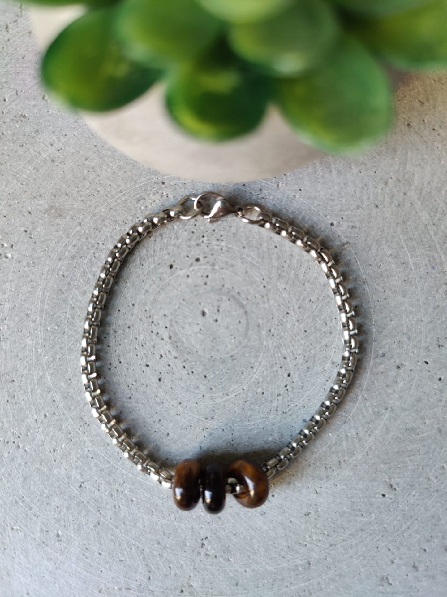 Tiger Eye Donuts on Box Chain Stainless Steel Bracelet