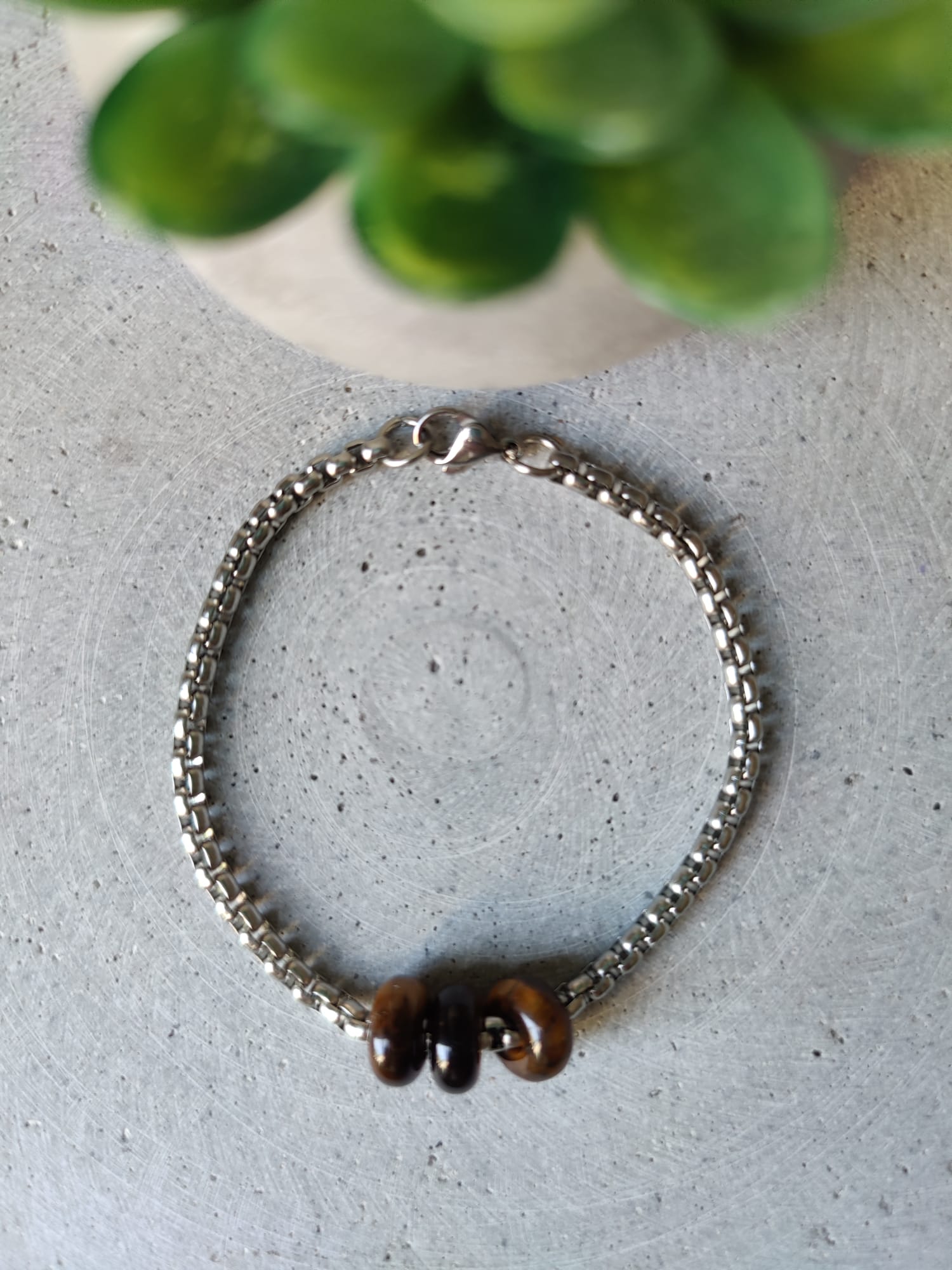 Tiger Eye Donuts on Box Chain Stainless Steel Bracelet
