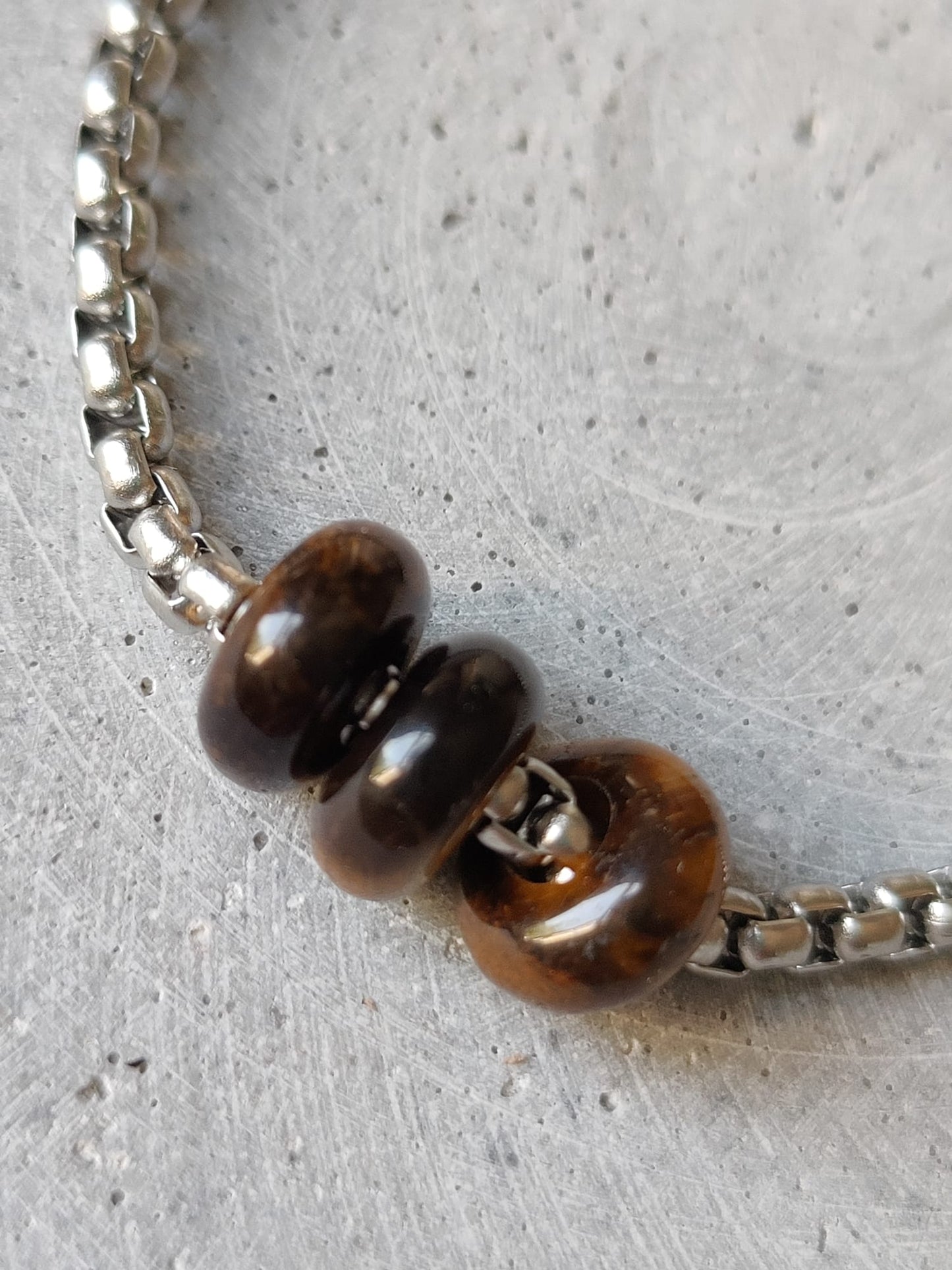 Tiger Eye Donuts on Box Chain Stainless Steel Bracelet
