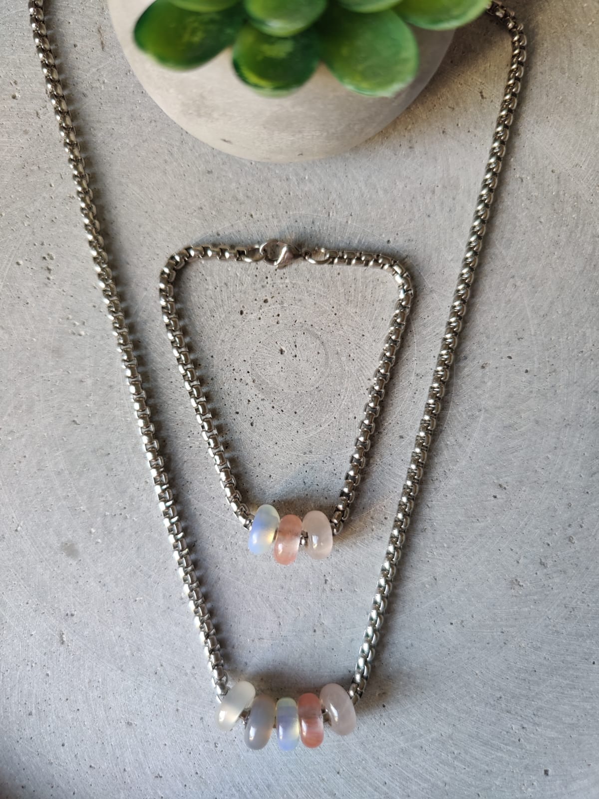 Mixed Pastel Donut Necklace and Bracelet on Box Chain Stainless Steel