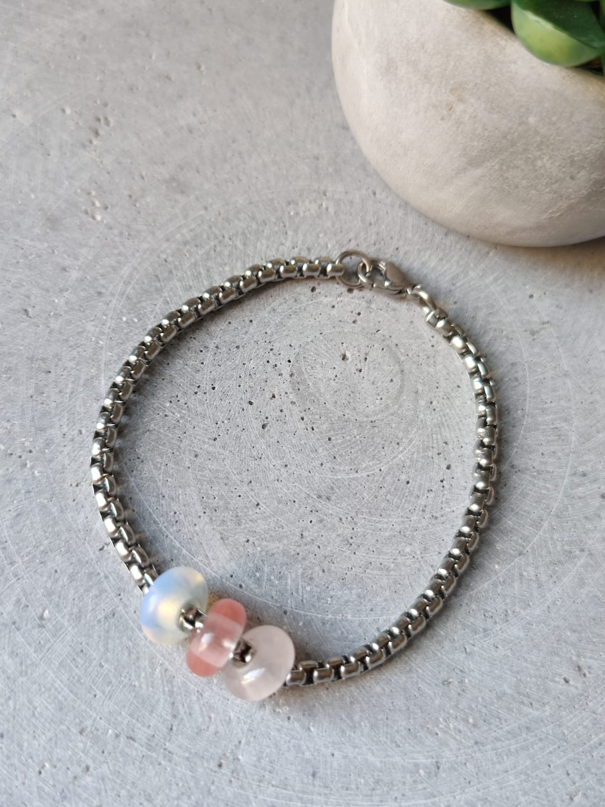 Mixed Pastel Donut on Box Chain Stainless Steel Bracelet