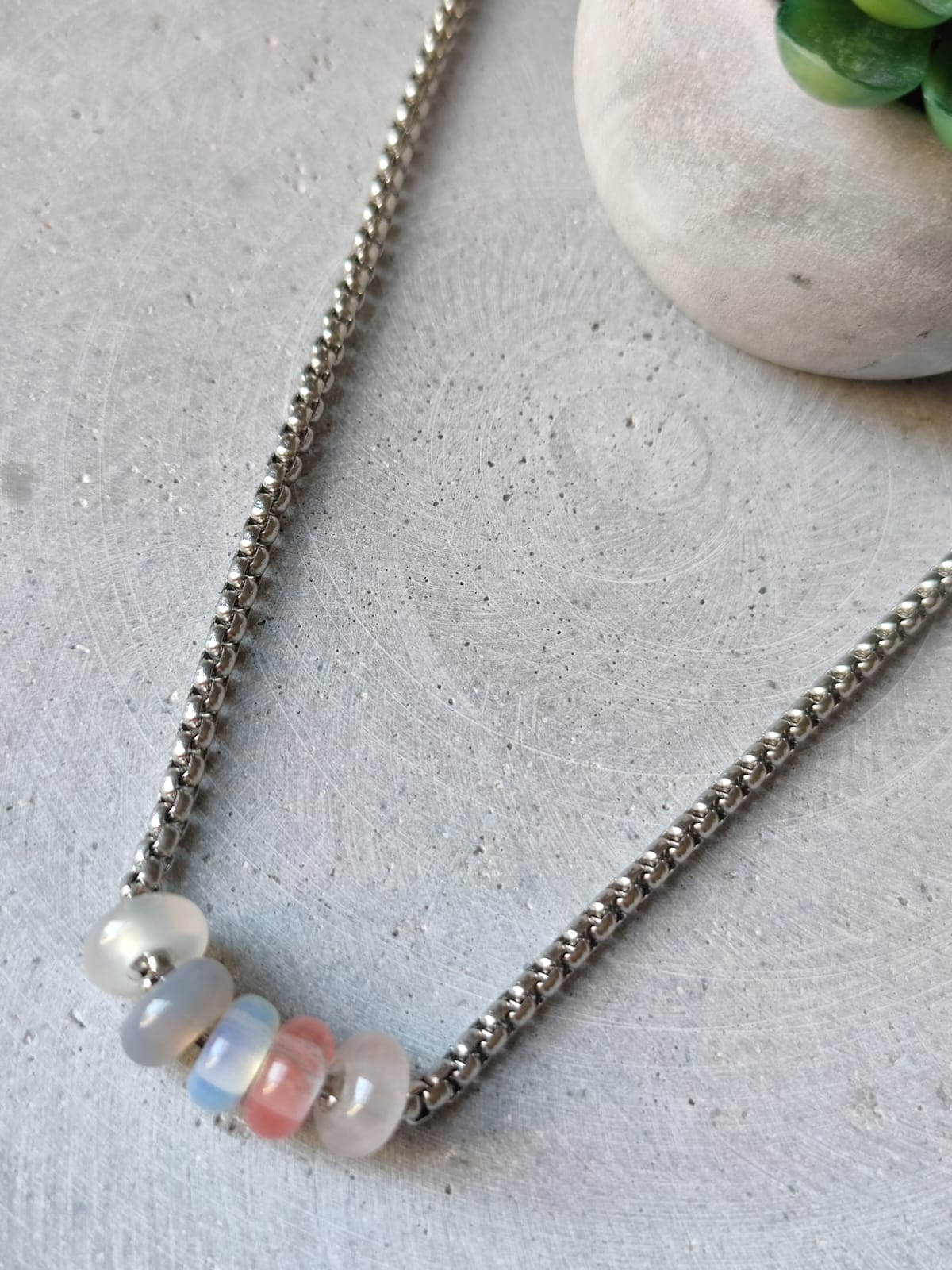 Mixed Pastel Donut on Box Chain Stainless Steel Necklace